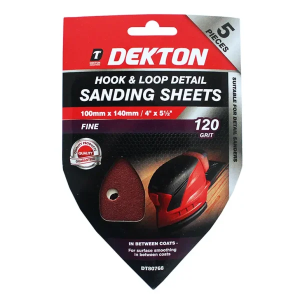 DEKTON HOOK AND LOOP DETAIL SANDING PADS 120 GRIT 100MM X 140MM PACK OF 5