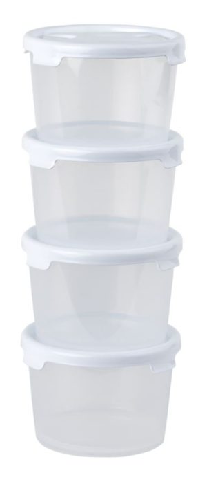 WHAM CUISINE SET 4 300ML ROUND FOOD BOX & LID CLEAR/ICEWHITE