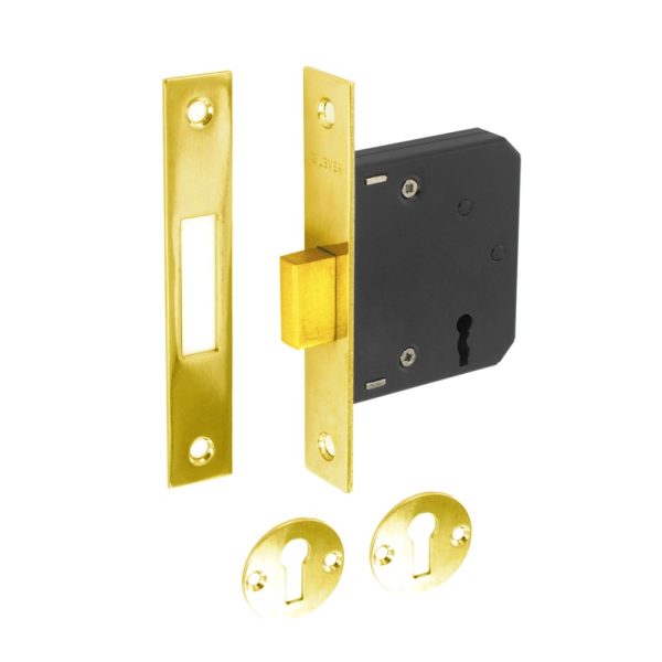 SECURIT S1814 3 LEVER DEAD LOCK BRASS PLATED 63MM WITH 2 KEYS