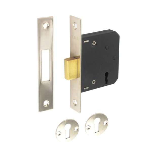 SECURIT S1816 3 LEVER DEAD LOCK NICKLE PLATED 63MM WITH 2 KEYS