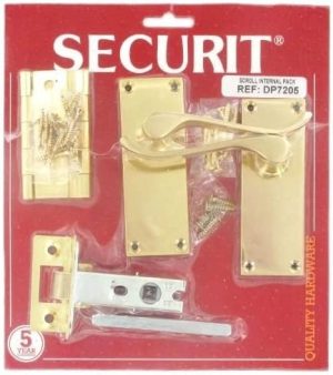 SECURIT S7205 PBRASS PLATED SCROLL LATCH HANDLES 115MM