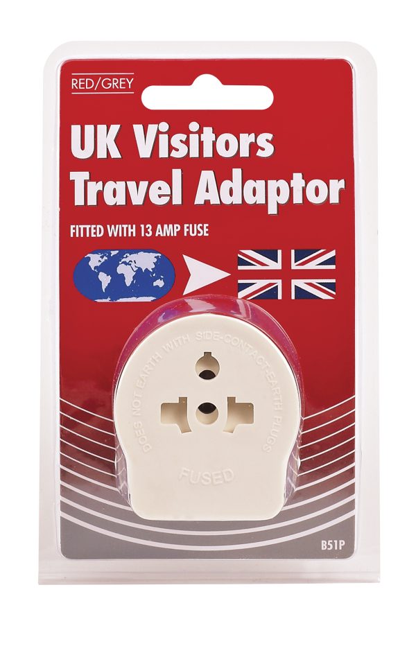 RED GREY B51P UK VISITOR TRAVEL ADAPTER