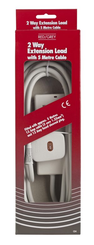 RED GREY C04 2 GANG 5M WHITE EXTENSION LEAD 13A