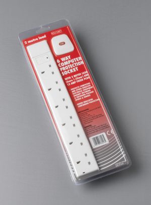 RED GREY C60 6 GANG / SOCKET SURGE PROTECTED EXTENSION LEAD 2M 13A