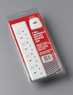 RED GREY C71 4 GANG INDIVIDUALLY SWITCHED EXTENSION LEAD 2M 13A