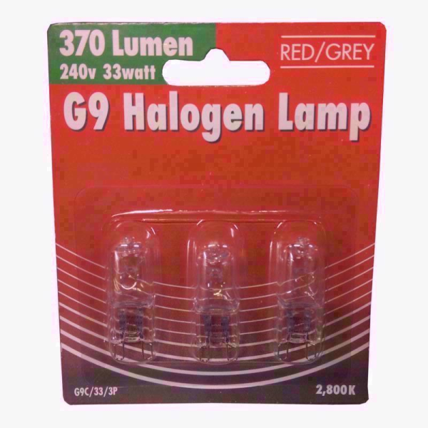 RED GREY G9C/33/3P 33W 240V G9 HALOGEN CAPSULE LAMPS PACK OF 3