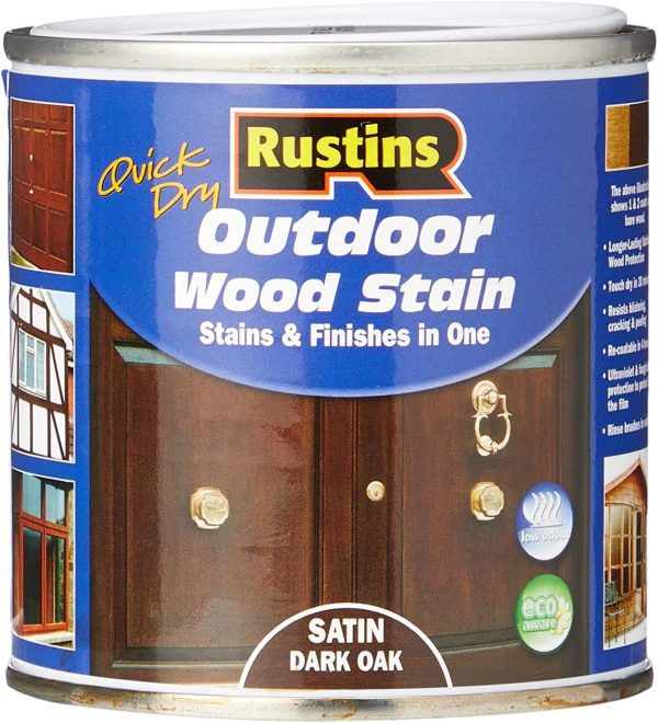 RUSTINS OUTDOOR WOOD STAIN SATIN DARK OAK 250ML