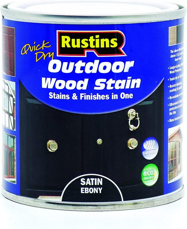 RUSTINS OUTDOOR WOOD STAIN SATIN EBONY 250ML