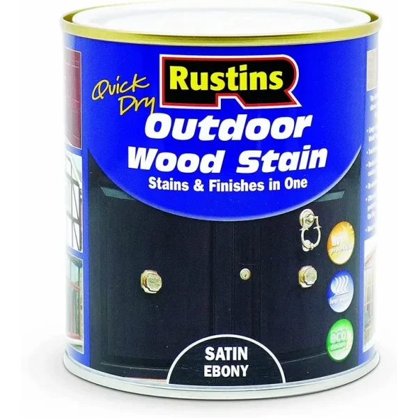 RUSTINS OUTDOOR WOOD STAIN SATIN EBONY 500ML