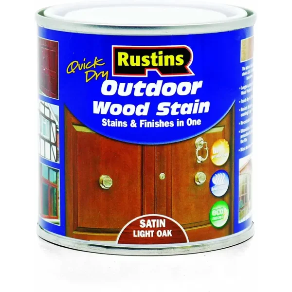 RUSTINS OUTDOOR WOOD STAIN SATIN LIGHT OAK 250ML