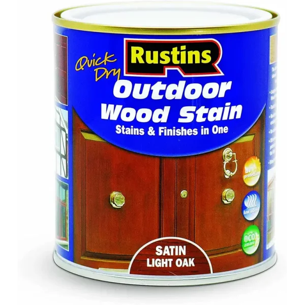 RUSTINS OUTDOOR WOOD STAIN SATIN LIGHT OAK 500ML