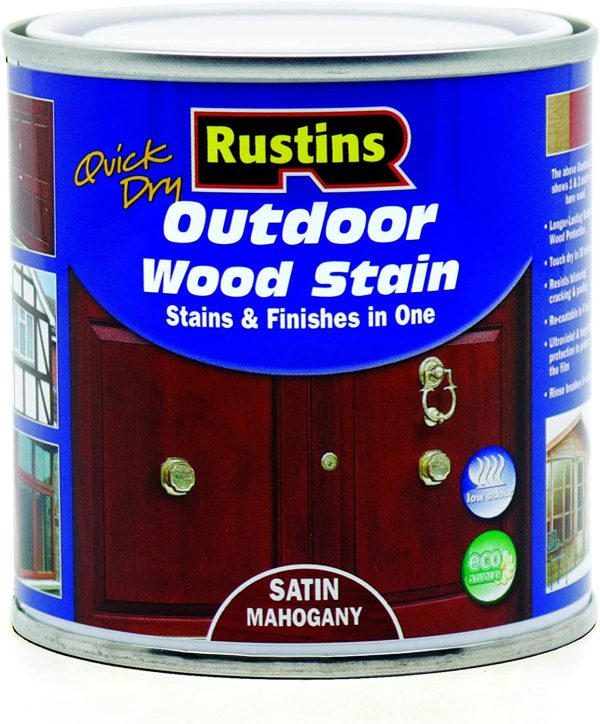 RUSTINS OUTDOOR WOOD STAIN SATIN MAHOGANY 250ML