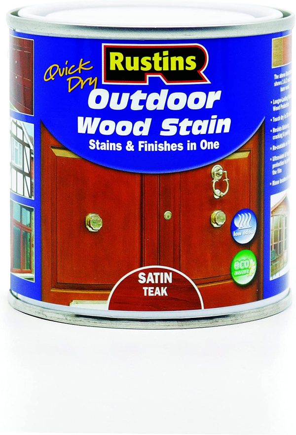 RUSTINS OUTDOOR WOOD STAIN SATIN TEAK 250ML