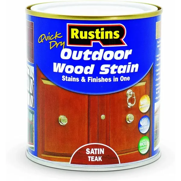 RUSTINS OUTDOOR WOOD STAIN SATIN TEAK 500ML