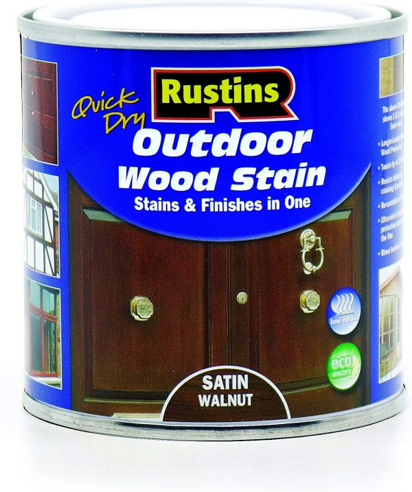 RUSTINS OUTDOOR WOOD STAIN SATIN WALNUT 250ML