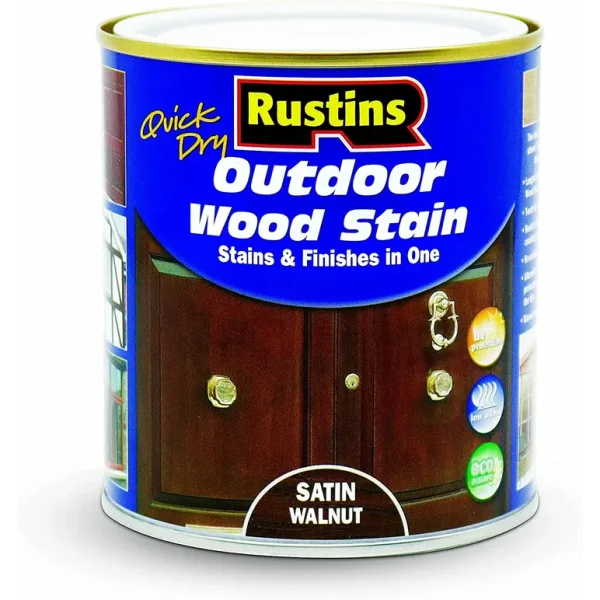 RUSTINS OUTDOOR WOOD STAIN SATIN WALNUT 500ML