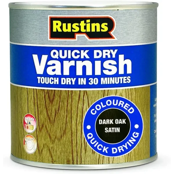 RUSTINS QUICK DRY VARNISH SATIN DARK OAK 250ML