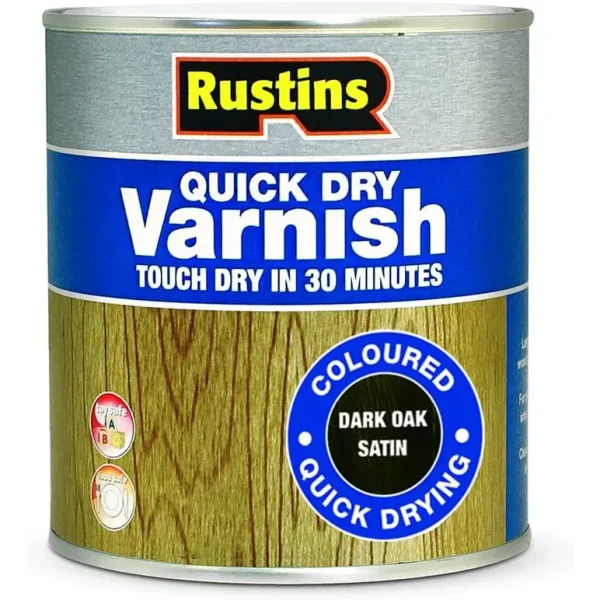 RUSTINS QUICK DRY VARNISH SATIN DARK OAK 500ML