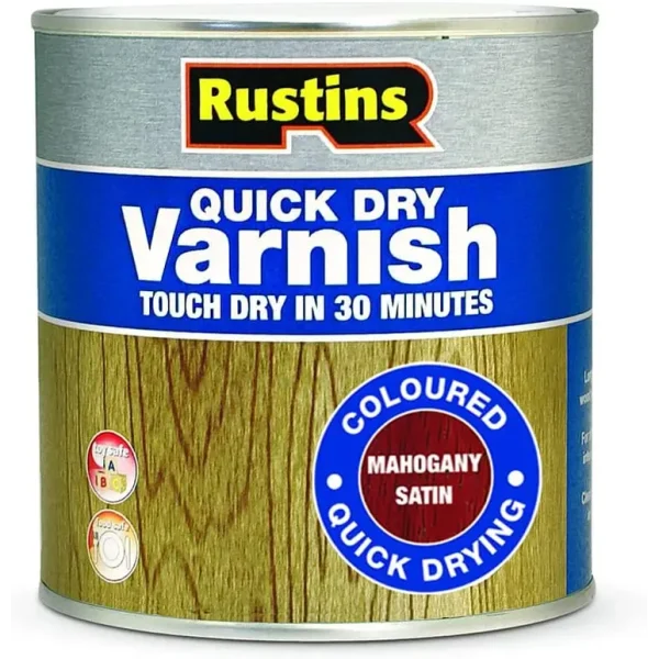 RUSTINS QUICK DRY VARNISH SATIN MAHOGANY 250ML