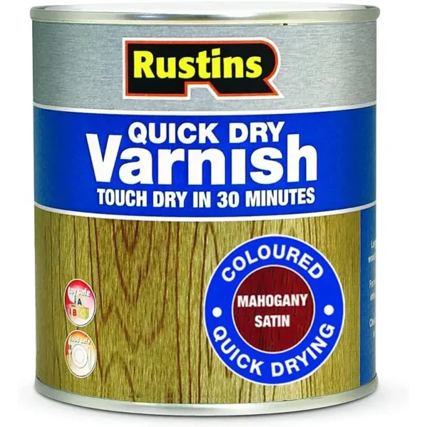 RUSTINS QUICK DRY VARNISH SATIN MAHOGANY 500ML