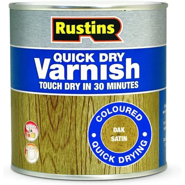 RUSTINS QUICK DRY VARNISH SATIN OAK 250ML