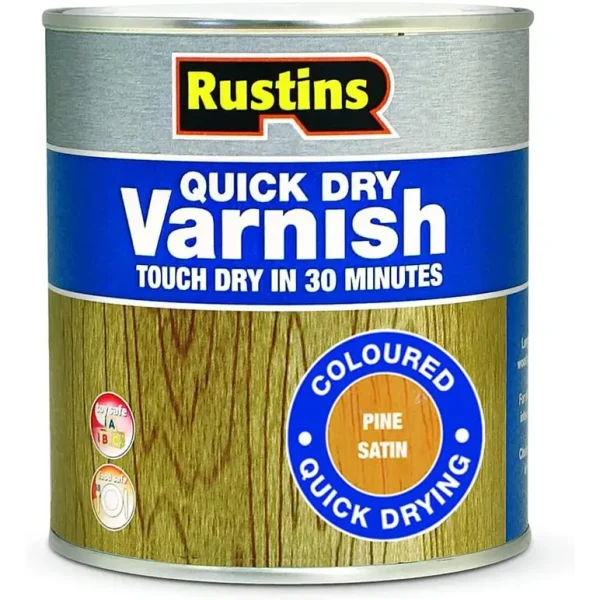 RUSTINS QUICK DRY VARNISH SATIN PINE 500ML