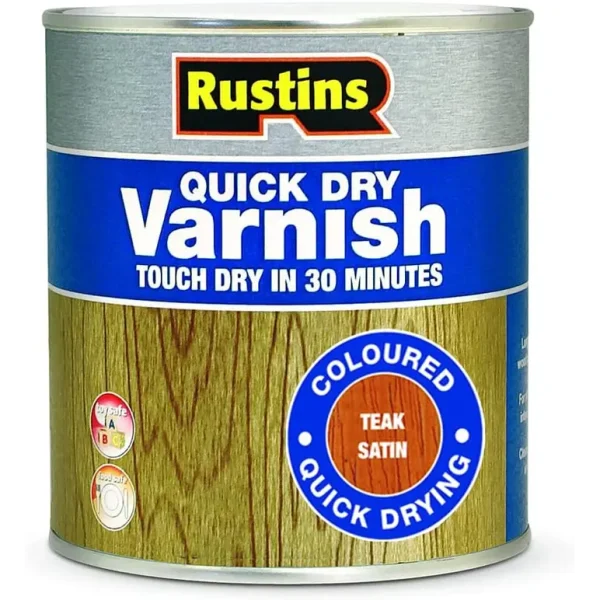 RUSTINS QUICK DRY VARNISH SATIN TEAK 500ML