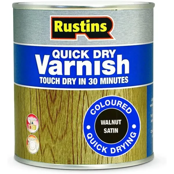 RUSTINS QUICK DRY VARNISH SATIN WALNUT 500ML