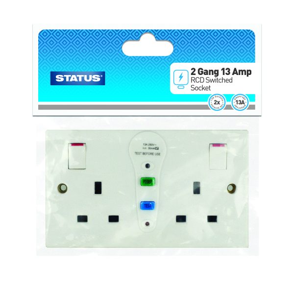 STATUS 2 GANG RCD SOCKET DOUBLE TWIN WALL SOCKET 13A