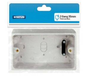 STATUS TWIN 2 GANG SURFACE MOUNTED BACK / WALL PATTRESS BOX 35MM