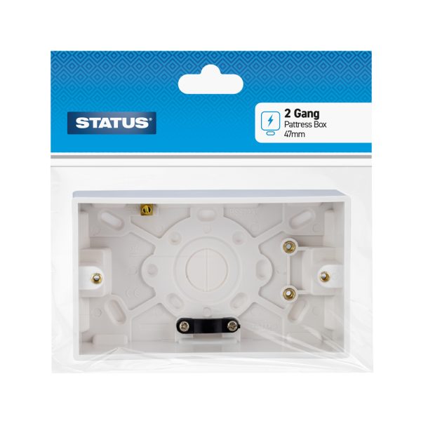 STATUS TWIN 2 GANG SURFACE MOUNTED BACK / WALL PATTRESS BOX 47MM