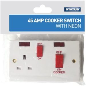 STATUS 45A SINGLE / 1 GANG DP COOKER SWITCH CHROME WITH NEON INDICATOR