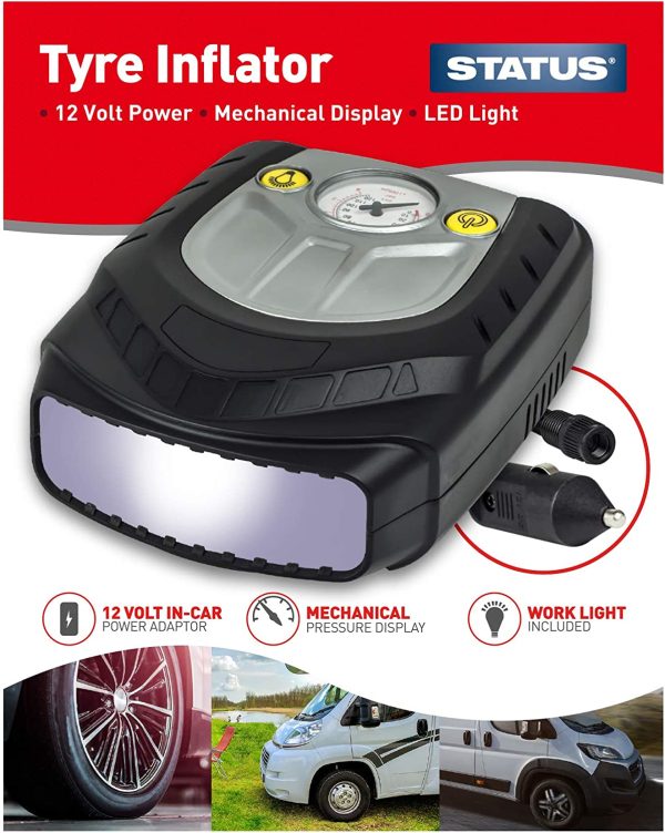 STATUS ANALOGUE TYRE INFLATOR AIR COMPRESSOR WITH LED LIGHT TORCH