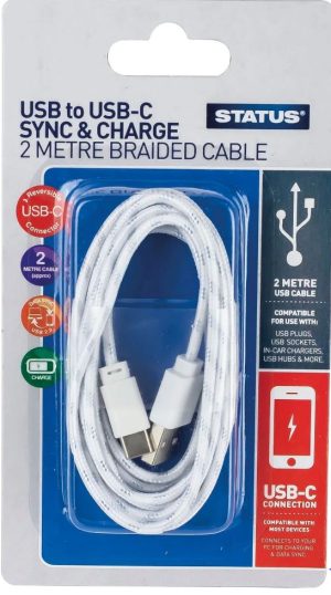 STATUS USB 3.1 TYPE C BRAIDED CHARGING SYNC CABLE 2M