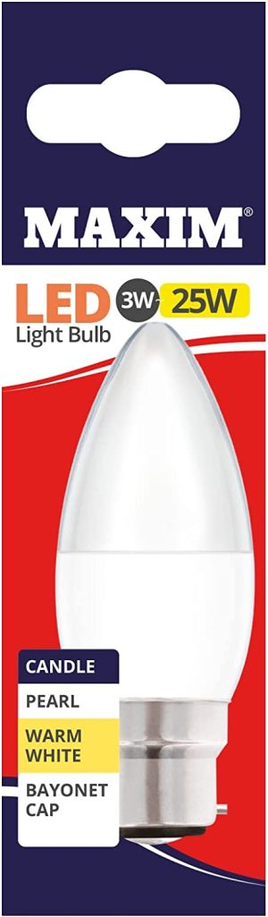 10 X MAXIM 3W=25W CANDLE LED LIGHT BULB BAYONET / BC WARM WHITE PEARL