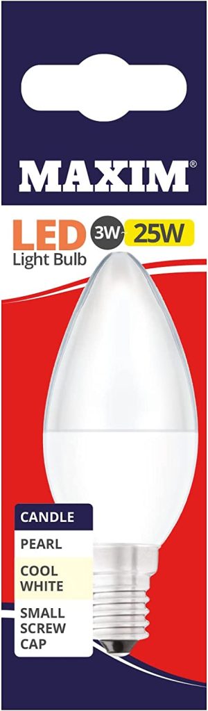 10 X MAXIM 3W=25W CANDLE LED LIGHT BULB SMALL EDISON SCREW / SES COOL WHITE PEARL