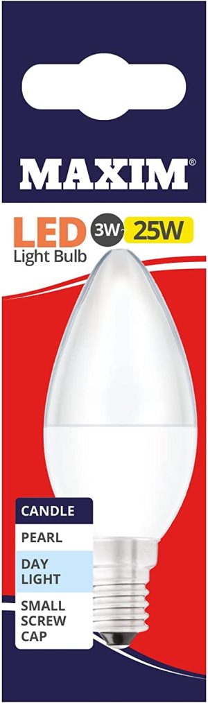 10 X MAXIM 3W=25W CANDLE LED LIGHT BULB SMALL EDISON SCREW / SES DAY LIGHT PEARL
