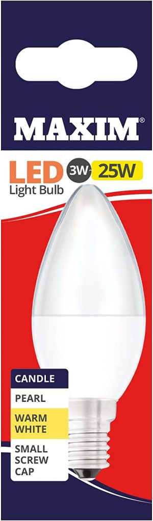10 X MAXIM 3W=25W CANDLE LED LIGHT BULB SMALL EDISON SCREW / SES WARM WHITE PEARL