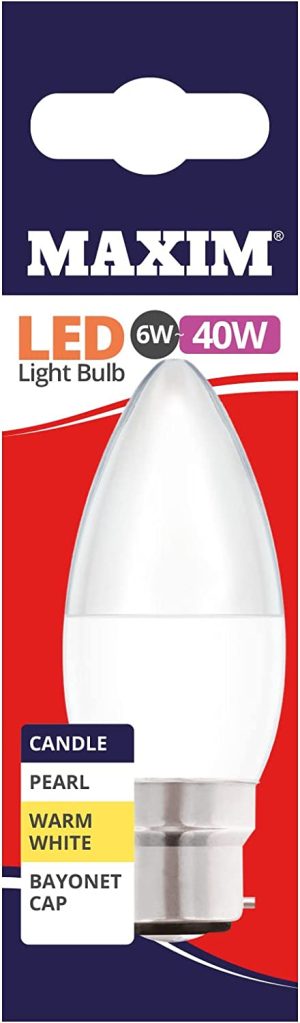 10 X MAXIM 6W=40W CANDLE LED LIGHT BULB BAYONET / BC WARM WHITE PEARL