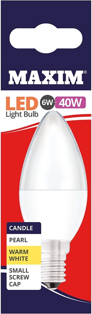 10 X MAXIM 6W=40W CANDLE LED LIGHT BULB SMALL EDISON SCREW / SES WARM WHITE PEARL