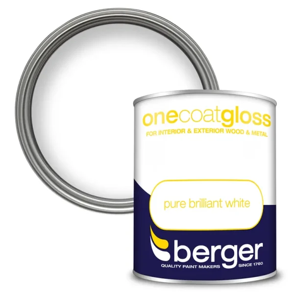 BERGER ONE COAT GLOSS BRILLIANT WHITE 750ML