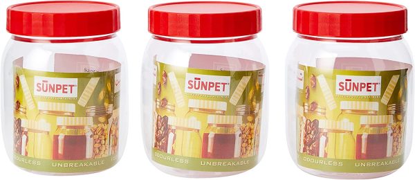 PLASTIC SUNPET FOOD STORAGE ROUND JAR 500ML PACK OF 3