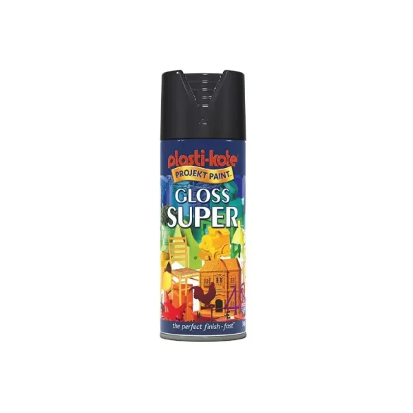 PLASTIKOTE PL11100 SUPER GLOSS SPRAY PAINT 400ML- BLACK