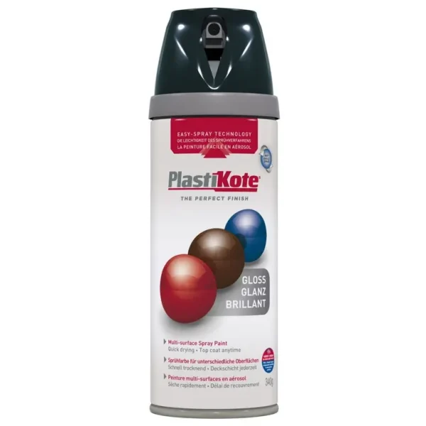 PLASTIKOTE PREMIUM TWIST & SPRAY MULTISURFACE SPRAY PAINT 400ML - GLOSS BLACK