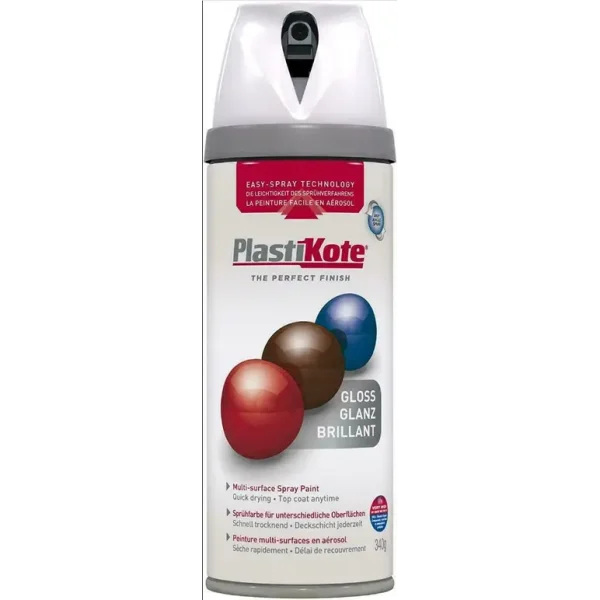 PLASTIKOTE PREMIUM TWIST & SPRAY MULTISURFACE SPRAY PAINT 400ML - GLOSS WHITE`