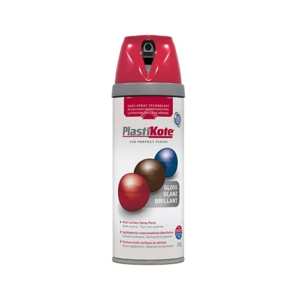 PLASTIKOTE PREMIUM TWIST & SPRAY MULTISURFACE SPRAY PAINT 400ML - GLOSS BRIGHT RED