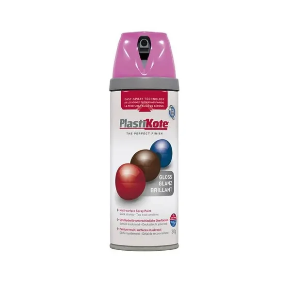 PLASTIKOTE PREMIUM TWIST & SPRAY MULTISURFACE SPRAY PAINT 400ML - GLOSS PINK BURST