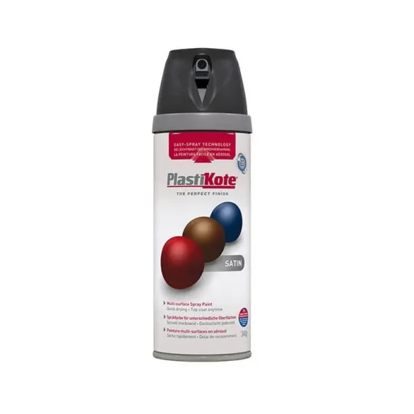 PLASTIKOTE PREMIUM TWIST & SPRAY MULTISURFACE SPRAY PAINT 400ML - SATIN BLACK