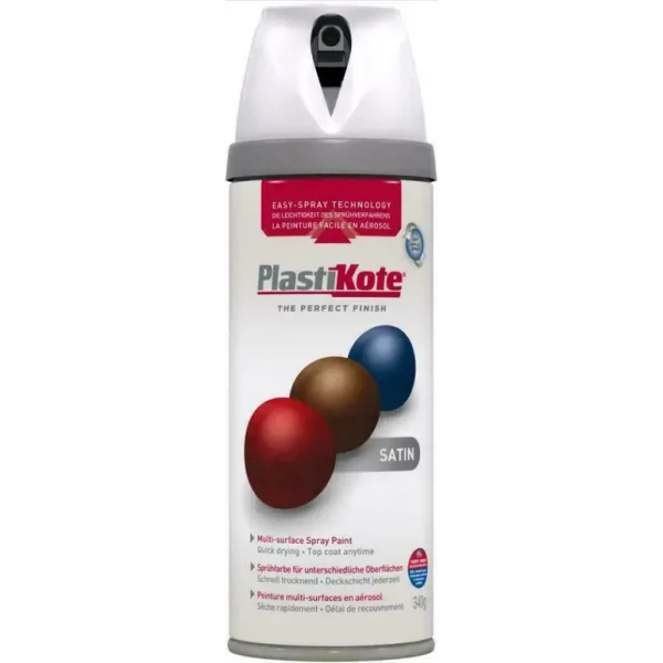 PLASTIKOTE PREMIUM TWIST & SPRAY MULTISURFACE SPRAY PAINT 400ML - SATIN WHITE