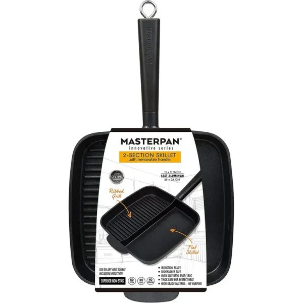 MASTERPAN MP-112 ALUMINUM CAST 2 SECTION GRILL AND GRIDDLE FRY PAN 28CM